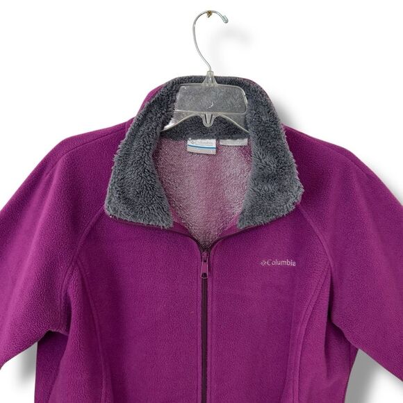 Columbia Dotswarm II Full Zip Fleece Jacket Women’s Large Purple Gray Sherpa - Picture 3 of 11